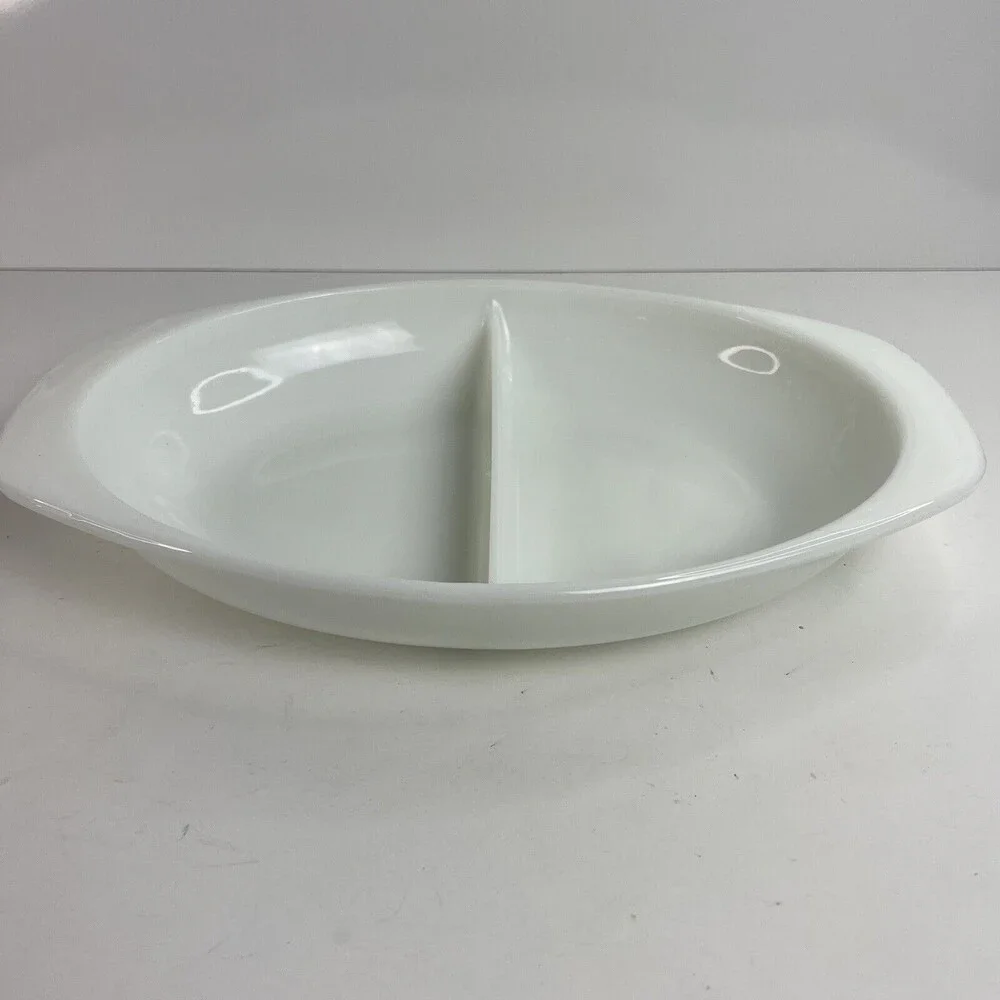 Vintage 1960s Pyrex White Milk Glass Divided Platter